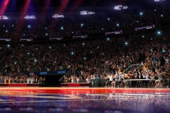 Cancha de básquet con la fan de la gente Arena de deporte Photoreal 3d rinde el fondo blured en la posibilidad muy remota distanc stock de ilustración Cancha de básquet con la fan de la gente Arena de deporte Photoreal 3d rinde el fondo blured en la posibilidad muy remota distanc stock de ilustración
