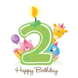 Candela ed animali di buon compleanno isolati illustrazione di stock Candela ed animali di buon compleanno isolati illustrazione di stock