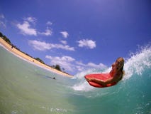 Candice Appleby Bodyboarding bij Zandig Strand royalty-vrije stock afbeeldingen Candice Appleby Bodyboarding bij Zandig Strand royalty-vrije stock afbeeldingen