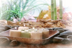 Candles in Zen Garden for Meditation or Relaxation stock image Candles in Zen Garden for Meditation or Relaxation stock image
