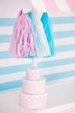 Candy bar. Decor for baby`s or child`s Birthday party. Pink, blue and white colors stock image Candy bar. Decor for baby`s or child`s Birthday party. Pink, blue and white colors stock image