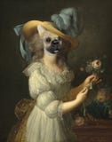 Cane divertente, Marie Anoinette, pittura a olio surreale immagini stock libere da diritti Cane divertente, Marie Anoinette, pittura a olio surreale immagini stock libere da diritti