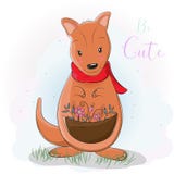 Canguru bonito dos desenhos animados com flor ilustração royalty free Canguru bonito dos desenhos animados com flor ilustração royalty free