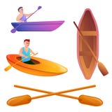 Canoeing icons set, cartoon style vector illustration Canoeing icons set, cartoon style vector illustration