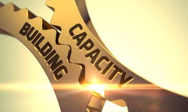 Capacity Building Concept. Golden Cogwheels. 3D. Royalty Free Stock Image