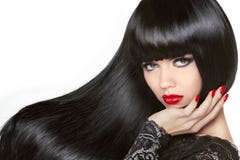 Capelli lunghi Bella ragazza castana Acconciatura nera sana Rosso immagini stock libere da diritti Capelli lunghi Bella ragazza castana Acconciatura nera sana Rosso immagini stock libere da diritti