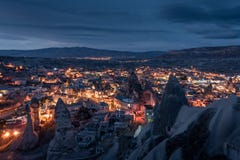 Cappadocia goreme village night view stock photo Cappadocia goreme village night view stock photo