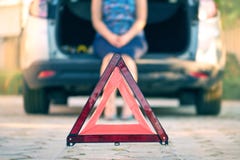 Car broke down, woman waiting for help royalty free stock photography Car broke down, woman waiting for help royalty free stock photography
