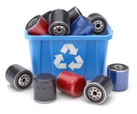 Car oil filters in blue recycle crate stock illustration Car oil filters in blue recycle crate stock illustration