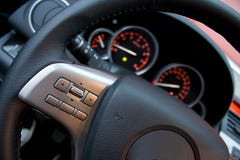 Car Steering Wheel And Instrument Panel Stock Photo