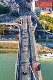 Car Traffic On SNP Bridge In Bratislava City Stock Photography