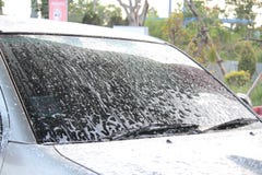 Car wash foam on Windshield royalty free stock images Car wash foam on Windshield royalty free stock images