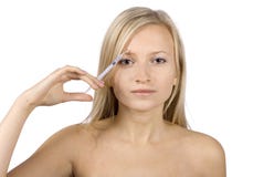 Cara de la inyección rubia joven de la mujer + del botox Foto de archivo libre de regalías Cara de la inyección rubia joven de la mujer + del botox Foto de archivo libre de regalías