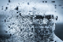 Cara do homem com efeito da dispersão do pixel Conceito da tecnologia, ciência moderna mas igualmente desintegração ilustração do vetor Cara do homem com efeito da dispersão do pixel Conceito da tecnologia, ciência moderna mas igualmente desintegração ilustração do vetor
