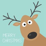 Cara linda de los ciervos de la historieta con diseño plano de la tarjeta del fondo de la Feliz Navidad del cuerno stock de ilustración Cara linda de los ciervos de la historieta con diseño plano de la tarjeta del fondo de la Feliz Navidad del cuerno stock de ilustración