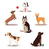 Caracteres felices del perro en el fondo blanco Perros que se colocan y que se sientan stock de ilustración Caracteres felices del perro en el fondo blanco Perros que se colocan y que se sientan stock de ilustración