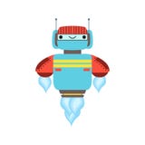 Caractère amical bleu et rouge de robot d'Android flottant l'illustration de bande dessinée de vecteur de Mid Air illustration stock Caractère amical bleu et rouge de robot d'Android flottant l'illustration de bande dessinée de vecteur de Mid Air illustration stock