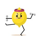Caractère de citron de fruit de sports avec des haltères Légume sain mignon et visage drôle Nourriture heureuse régime végétarien illustration de vecteur Caractère de citron de fruit de sports avec des haltères Légume sain mignon et visage drôle Nourriture heureuse régime végétarien illustration de vecteur