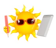 caractère de 3d Sun avec un bloc-notes et un crayon illustration de vecteur caractère de 3d Sun avec un bloc-notes et un crayon illustration de vecteur