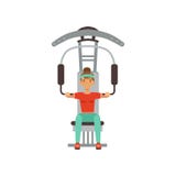 Caractère folâtre de jeune femme fléchissant des muscles sur la machine, la fille établissant dans le centre de fitness ou le gym illustration libre de droits Caractère folâtre de jeune femme fléchissant des muscles sur la machine, la fille établissant dans le centre de fitness ou le gym illustration libre de droits