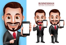 Caractère professionnel de vecteur d'homme d'affaires tenant le téléphone portable illustration stock Caractère professionnel de vecteur d'homme d'affaires tenant le téléphone portable illustration stock