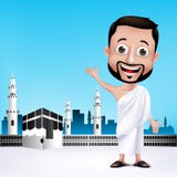 Caractères musulmans d'homme portant des tissus d'Ihram pour le hadj ou l'Umrah de exécution illustration stock Caractères musulmans d'homme portant des tissus d'Ihram pour le hadj ou l'Umrah de exécution illustration stock