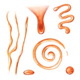 Caramel smudges and curls. Watercolor illustration. Isolated on a white background. For design.