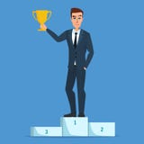 Carattere dell'uomo d'affari di successo che sta in una tenuta del podio illustrazione vettoriale Carattere dell'uomo d'affari di successo che sta in una tenuta del podio illustrazione vettoriale