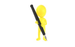 carattere di giallo 3d, tenente una penna illustrazione di stock carattere di giallo 3d, tenente una penna illustrazione di stock