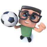 carattere divertente del nerd del computer del fumetto 3d che tiene un calcio di calcio illustrazione di stock carattere divertente del nerd del computer del fumetto 3d che tiene un calcio di calcio illustrazione di stock