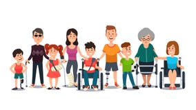 Caratteri disabili Persone con esigenze particolari Studente in sedia a rotelle, in uomo con l'inabilità ed in anziani sulle gruc royalty illustrazione gratis Caratteri disabili Persone con esigenze particolari Studente in sedia a rotelle, in uomo con l'inabilità ed in anziani sulle gruc royalty illustrazione gratis