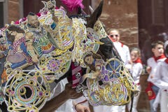 Caravaca de la Cruz, Spagna, il 2 maggio 2019: Cavallo che ? sfoggiato a Caballos Del Vino fotografie stock libere da diritti Caravaca de la Cruz, Spagna, il 2 maggio 2019: Cavallo che ? sfoggiato a Caballos Del Vino fotografie stock libere da diritti