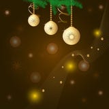 Card with three golden balls and snowflakes, fir branches Vector Illustration Card with three golden balls and snowflakes, fir branches Vector Illustration