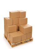 Cardboard Boxes On Wooden Palette Royalty Free Stock Photos