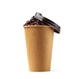 Cardboard cup filled with coffee beans. Isolated royalty free stock photos Cardboard cup filled with coffee beans. Isolated royalty free stock photos
