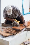 Carpenter use electric saw to sawing wood Royalty Free Stock Image Carpenter use electric saw to sawing wood Royalty Free Stock Image