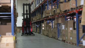 Carretilla elevadora de la secuencia del lapso de tiempo en Warehouse almacen de video Carretilla elevadora de la secuencia del lapso de tiempo en Warehouse almacen de video