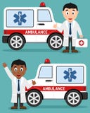 Carro da ambulância & doutor branco e preto ilustração stock Carro da ambulância & doutor branco e preto ilustração stock