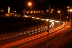 Cars Lights At Night In Motion Stock Image