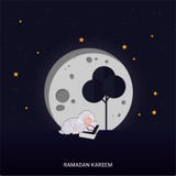 Cart?o de rotula??o do cumprimento de Ramadan Kareem com lua e estrela ilustração royalty free Cart?o de rotula??o do cumprimento de Ramadan Kareem com lua e estrela ilustração royalty free