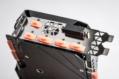 Cart?o gr?fico com DVI, conectores do jogo profissional do PC de HDMI Displayport foto de stock Cart?o gr?fico com DVI, conectores do jogo profissional do PC de HDMI Displayport foto de stock