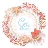 Carta del mare con il pesce, i coralli e le coperture dell'oro illustrazione di stock Carta del mare con il pesce, i coralli e le coperture dell'oro illustrazione di stock