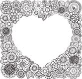Carta di in forma di cuore con i fiori Libro da colorare di vettore per l'adulto Scheda di giorno dei biglietti di S Invito di no Immagine Stock Carta di in forma di cuore con i fiori Libro da colorare di vettore per l'adulto Scheda di giorno dei biglietti di S Invito di no Immagine Stock
