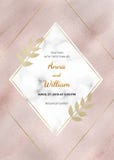 Carta di marmo dell'invito di nozze dell'oro di Rosa con la struttura del rombo e le linee e le foglie dorate della stagnola illustrazione vettoriale Carta di marmo dell'invito di nozze dell'oro di Rosa con la struttura del rombo e le linee e le foglie dorate della stagnola illustrazione vettoriale
