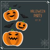 Carta di vettore di saluto di Halloween Aletta di filatoio del partito di Halloween Insegna di Halloween con la zucca ed i pipist royalty illustrazione gratis Carta di vettore di saluto di Halloween Aletta di filatoio del partito di Halloween Insegna di Halloween con la zucca ed i pipist royalty illustrazione gratis