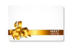 Carte cadeaux avec l'arc d'or et Noël de ruban le Joyeux Illus de vecteur Images libres de droits Carte cadeaux avec l'arc d'or et Noël de ruban le Joyeux Illus de vecteur Images libres de droits
