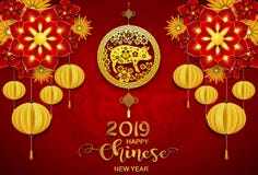Carte chinoise heureuse de la nouvelle année 2019 Année du porc Carte chinoise heureuse de la nouvelle année 2019 Année du porc