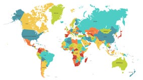 Carte color?e du monde Les cartes politiques, les pays colorés du monde et les noms du pays dirigent l'illustration illustration libre de droits Carte color?e du monde Les cartes politiques, les pays colorés du monde et les noms du pays dirigent l'illustration illustration libre de droits