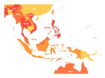 Carte d'Asie du Sud-Est Carte de vecteur aux nuances de l'orange illustration de vecteur Carte d'Asie du Sud-Est Carte de vecteur aux nuances de l'orange illustration de vecteur
