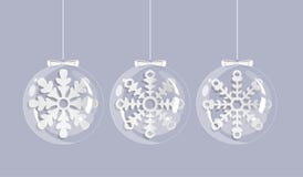 Carte de Noël avec les flocons de neige blancs dans les boules en verre illustration stock Carte de Noël avec les flocons de neige blancs dans les boules en verre illustration stock
